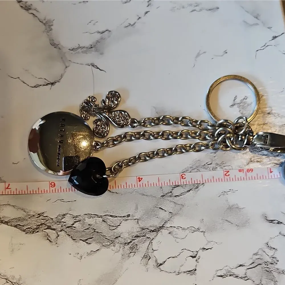 Kathy Van Zeeland Silver Black Charm Key Chain Fleur-de-lis